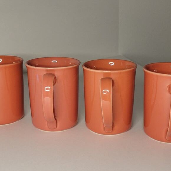 Vintage Set of 4 Corning Ware Coral Pink Salmon Coffee Cups Mugs - Picture 5 of 9